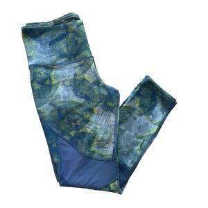 Under Armour Heatgear Women M Blue Green Geometric Mesh Compression Crop Legging